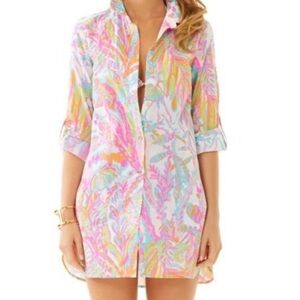 Lilly Pulitzer Jupiter Island Tunic Scuba to Cuba swim coverup button longsleeve
